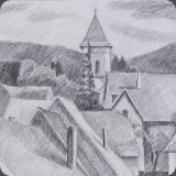 Dorf mit Kirche, Bleistift, 84, 39x30