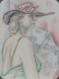 Frau mit Sonnenschirm, Bleistift/Farbstift, 83, 26x34