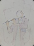 Flötenspieler, Farbstift, 23x32