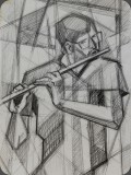 La Flute kubistisch, Bleistift, 83, 24x35