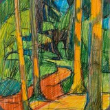 Waldweg, Tuschefeder/Farbstift, 90, 20x27