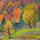 Herbstbäume, Tuschefeder/Farbstift, 85, 22x15