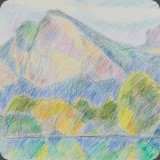Ragazer See mit Gonzen, Farbstift, 86, 32x23