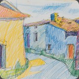 Städtchen Provence, Tuschefeder/Farbstift, 2000, 34x27