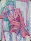 Frau in Rot, Farbstift, 92, 30x44