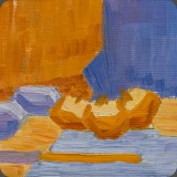 Stilleben orange-blau, Oel, 82, 15x12