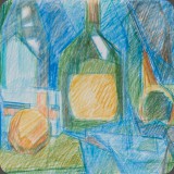Stilleben blau-grün, Farbstift, 87, 25x20
