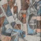 Stilleben umbra-blau, Bleistift/Farbstift, 89, 16x20