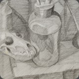 Stilleben mit Schädel, Bleistift, 83, 26x33