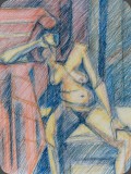 Akt sitzende, Bleistift/Farbstift, 83, 29x35